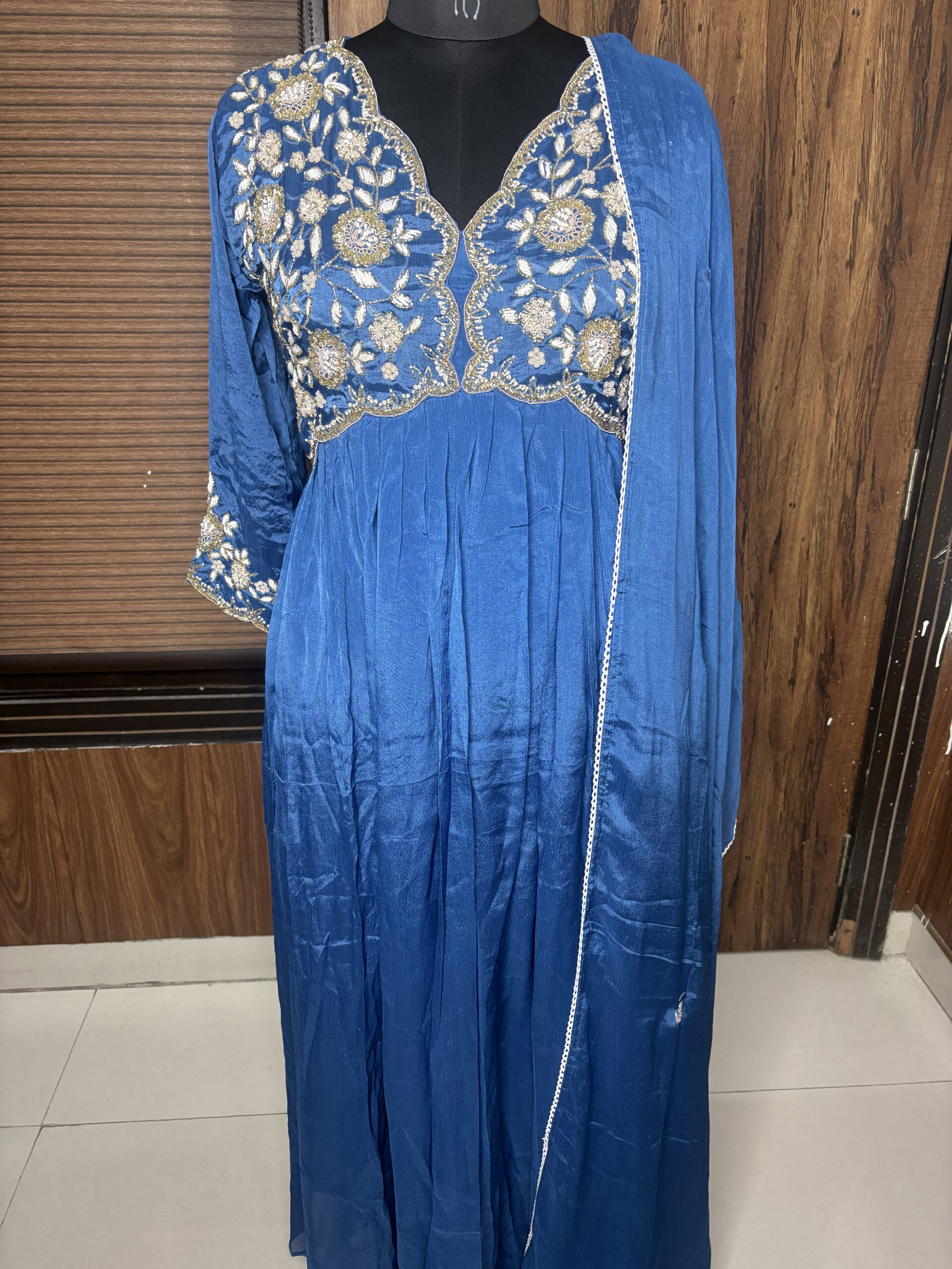 Blue Alia Cut Chinon Anarkali