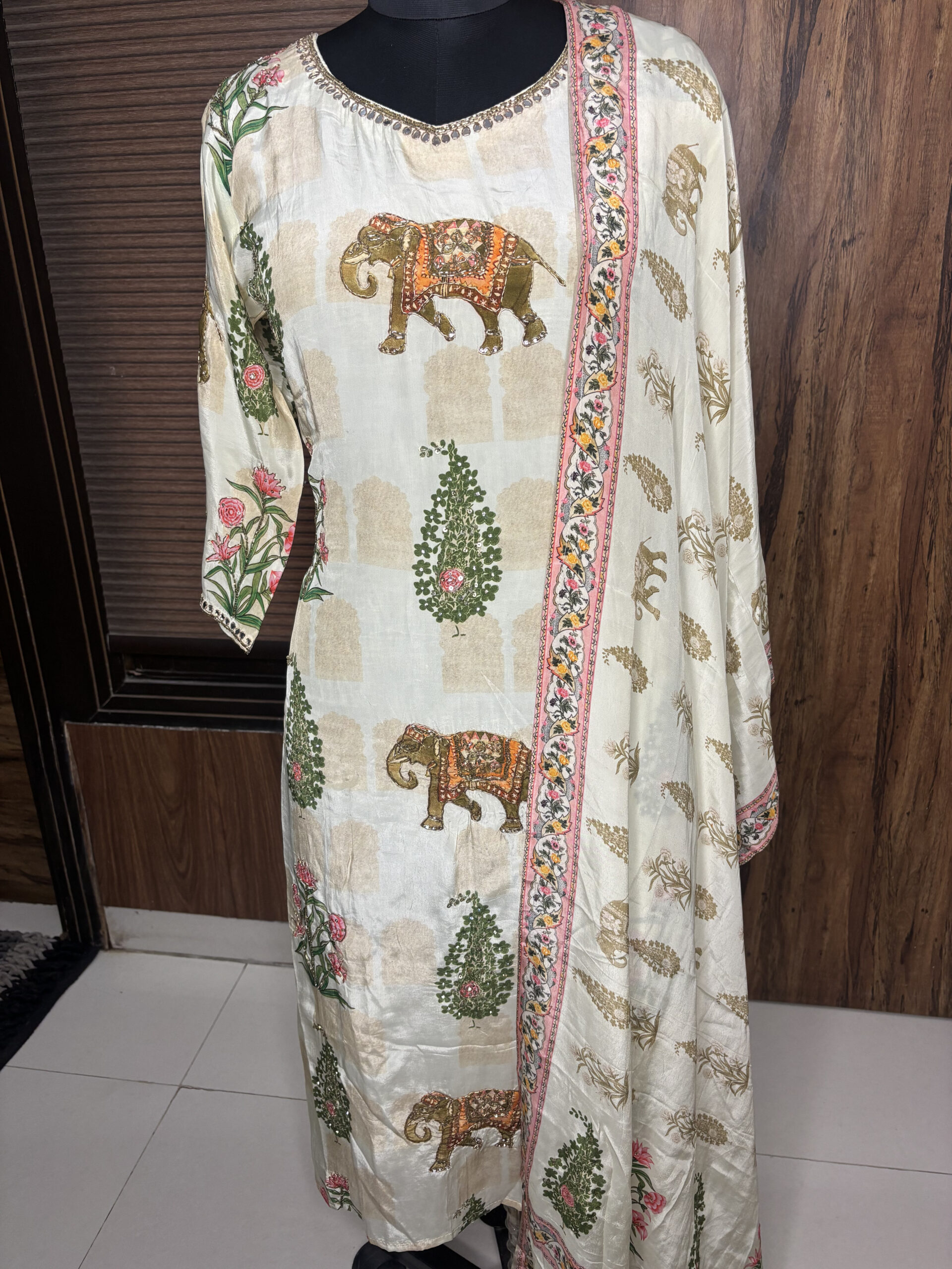 Crape Elephant Print Suit