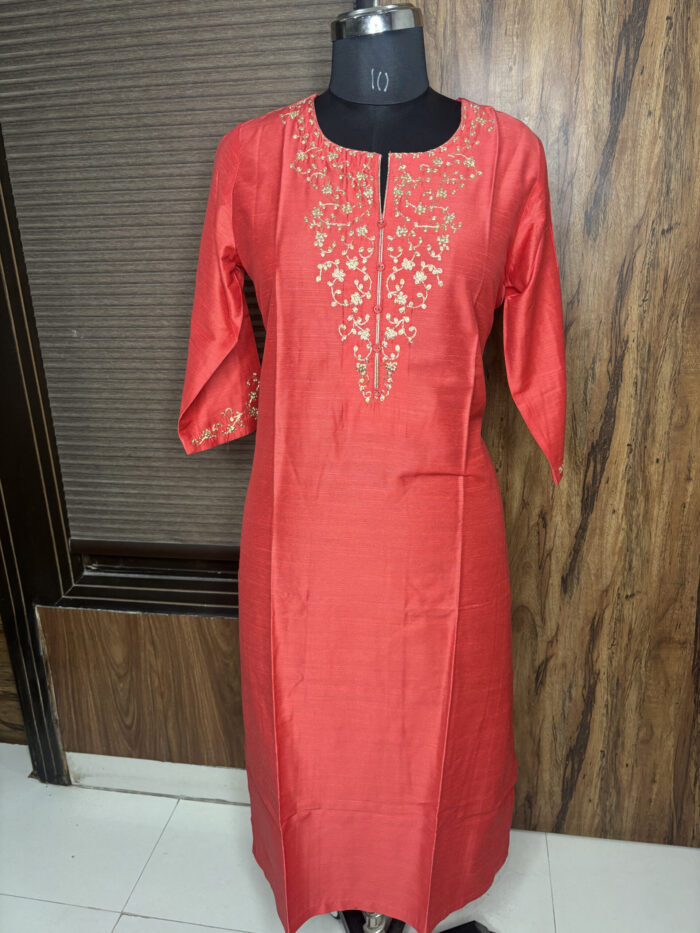 Coral Cotton Silk Suit - Image 2