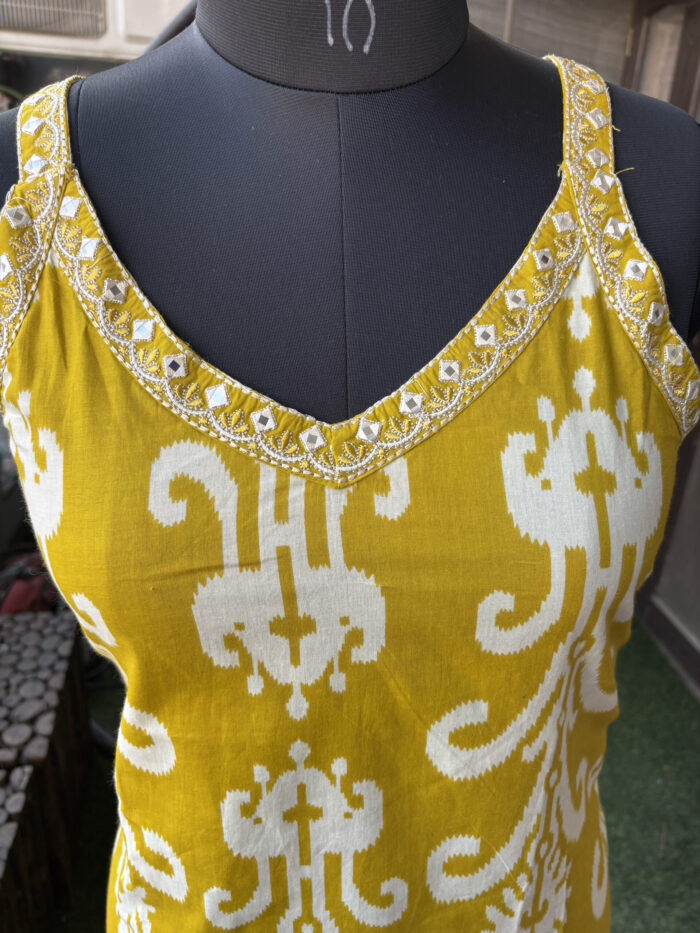 Yellow  Noodle Strap Cotton Suit - Image 3