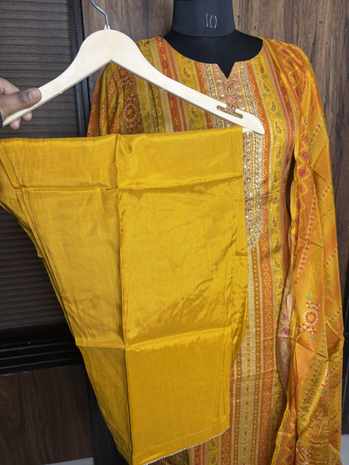 Yellow Muslin Silk suit - Image 9