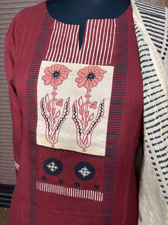 Patch Work Handloom Cotton Suit - Image 2