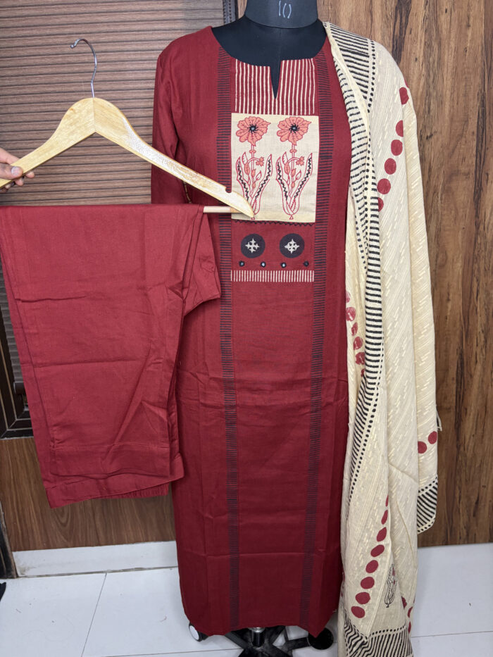 Patch Work Handloom Cotton Suit - Image 3