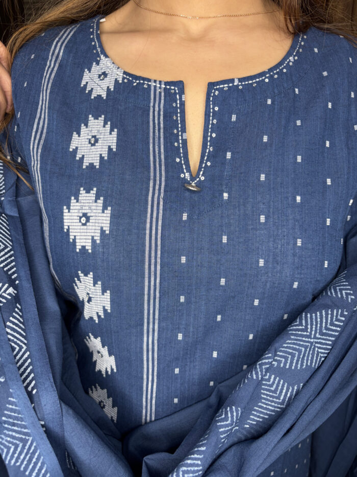 The Blue Handloom Cotton Suit - Image 3