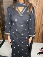 Black V Neck Cotton Suit - Image 2