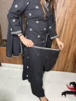 Black V Neck Cotton Suit - Image 4