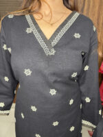 Black V Neck Cotton Suit - Image 6