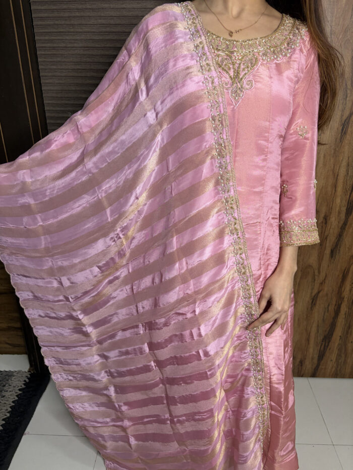Pink Handwork Anarkali - Image 6