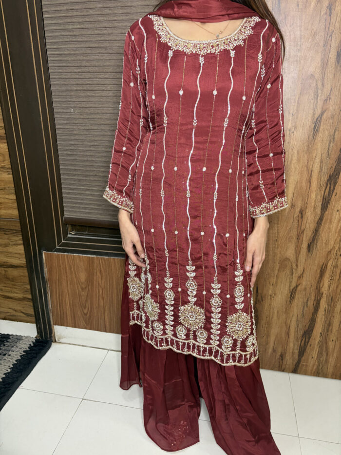 Pure Chinnon Handwork Sharara - Image 7