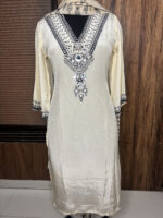 White Crepe Mirror Work Suit