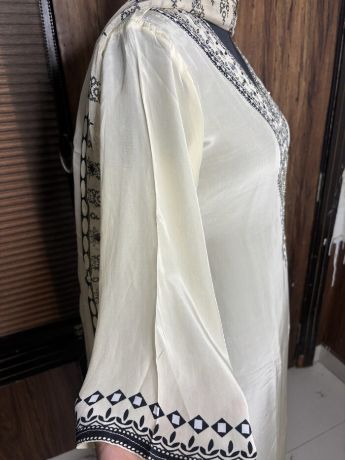 White Crepe Mirror Work Suit - Image 2