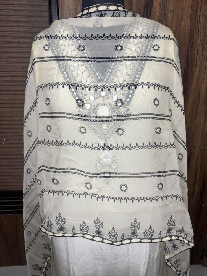 White Crepe Mirror Work Suit - Image 4