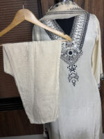 White Crepe Mirror Work Suit - Image 5