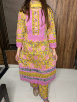 Pink And Yellow Lace Work Suit