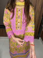 Pink And Yellow Lace Work Suit - Image 2