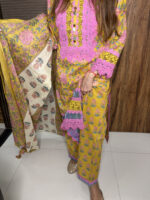 Pink And Yellow Lace Work Suit - Image 5