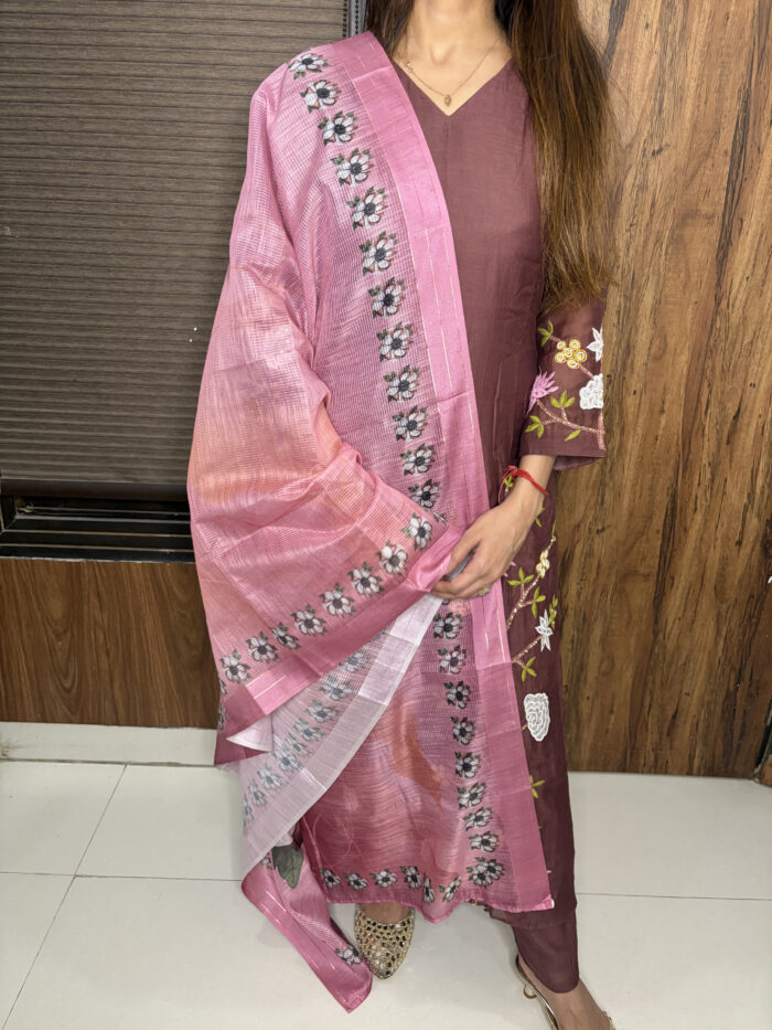 The Brown Appliqué Work Suit - Image 5