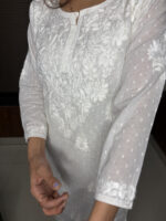 White Chickenkari Short Kurti - Image 2