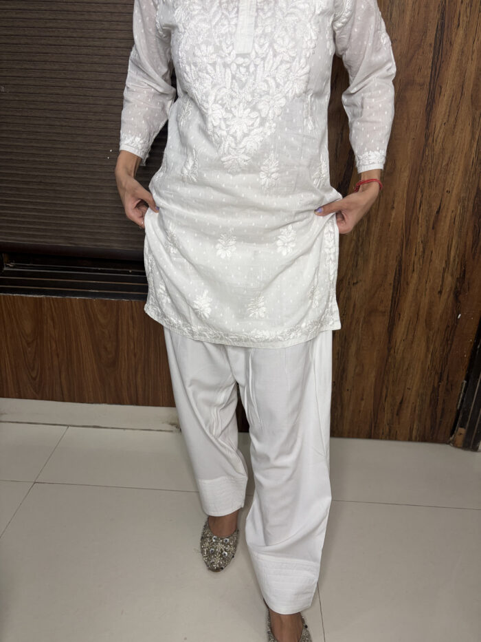 White Chickenkari Short Kurti - Image 4