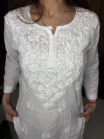 White Chickenkari Short Kurti - Image 5