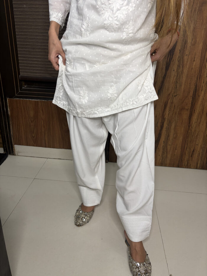 White Chickenkari Short Kurti - Image 6