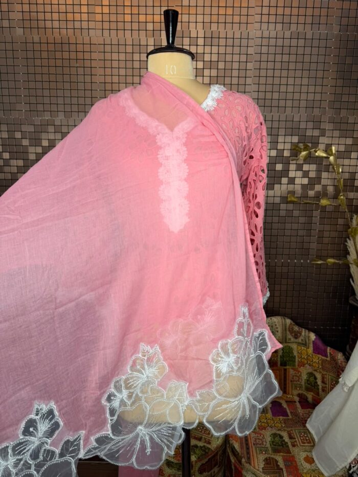 Cotton shiffali suit with cut work - Image 4