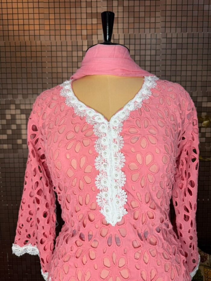 Cotton shiffali suit with cut work - Image 2