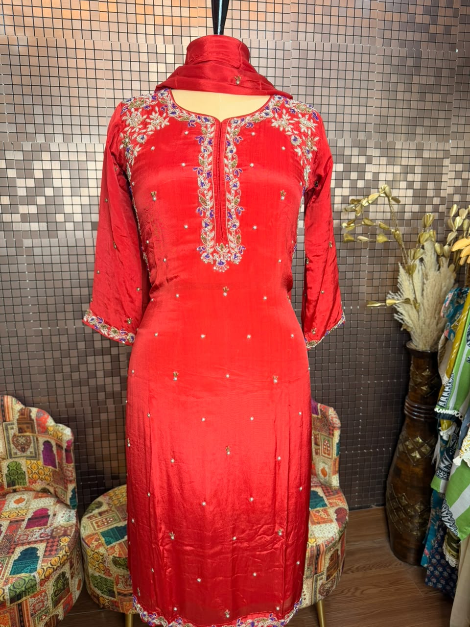 WhatsApp Image 2026-09-26 at 12.37.53 (2) Red Royale - Pure Chinon Suit - Image 1