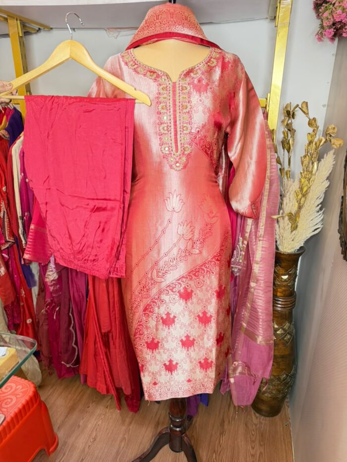 Ruby red silk suit - Image 2