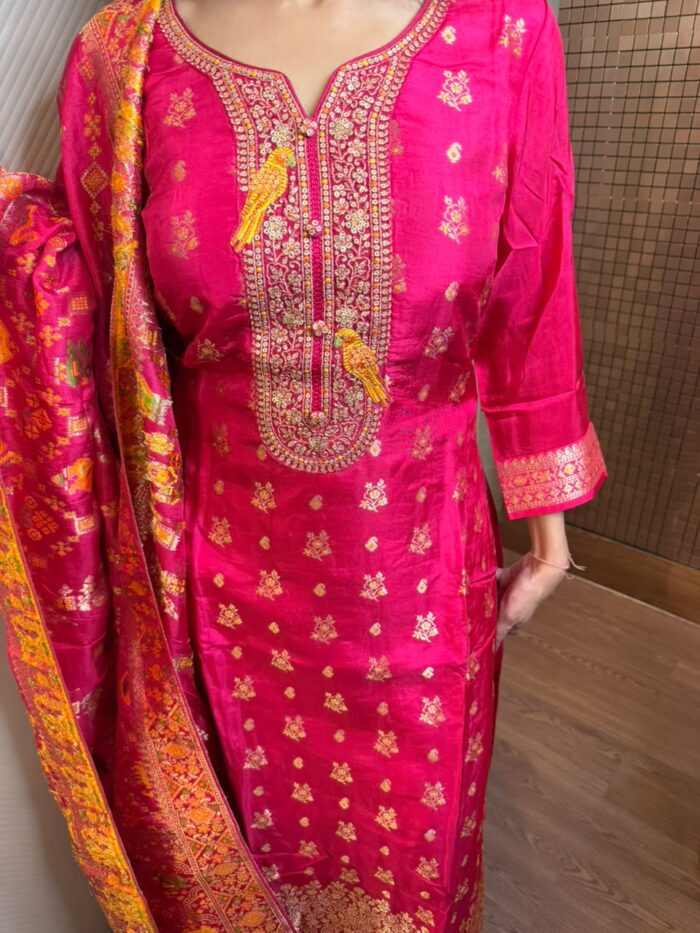 Rani pink banarasi suit - Image 2