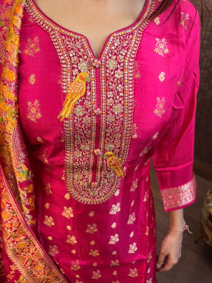 Rani pink banarasi suit - Image 5