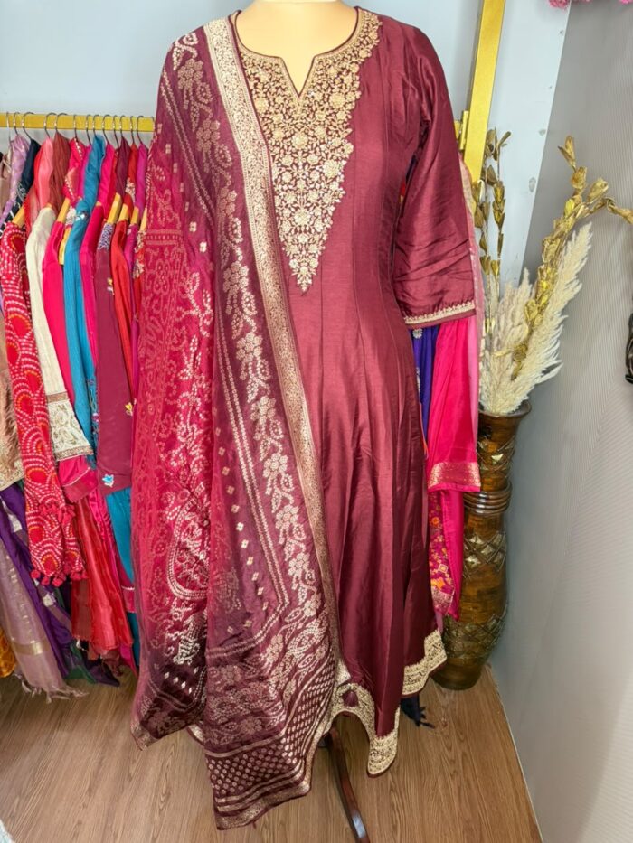 Embroidered anarkali silk gown - Image 2