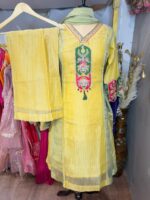 Yellow crushed tissue anarkali suit - Image 5