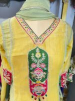 Yellow crushed tissue anarkali suit - Image 4