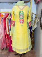 Yellow crushed tissue anarkali suit