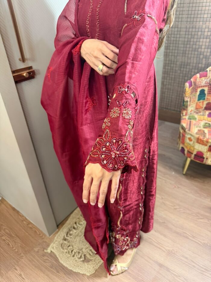 Ruby red party wear suit - Image 4