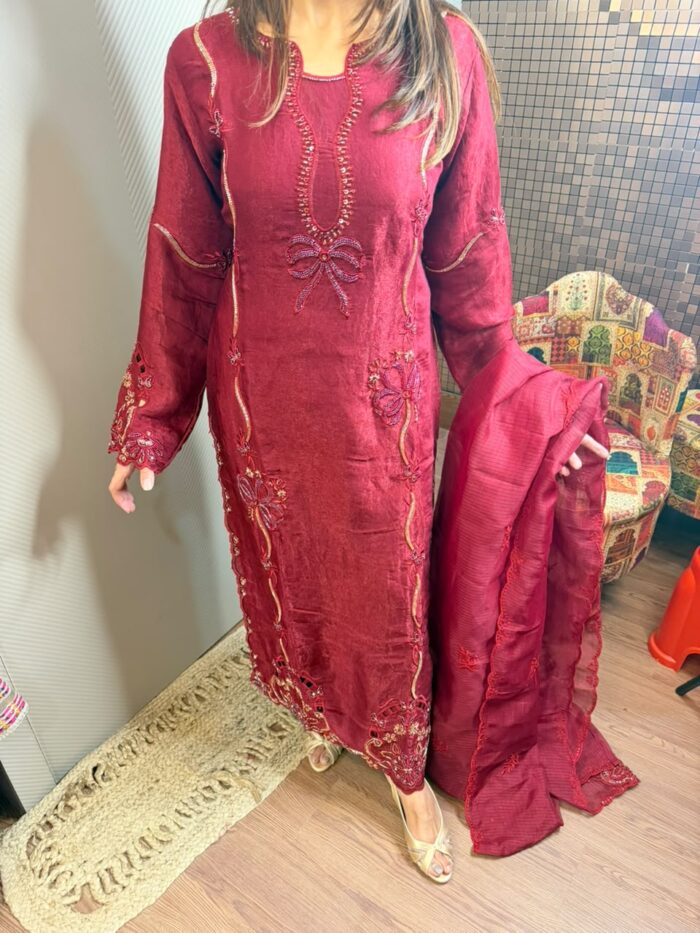 Ruby red party wear suit - Image 2